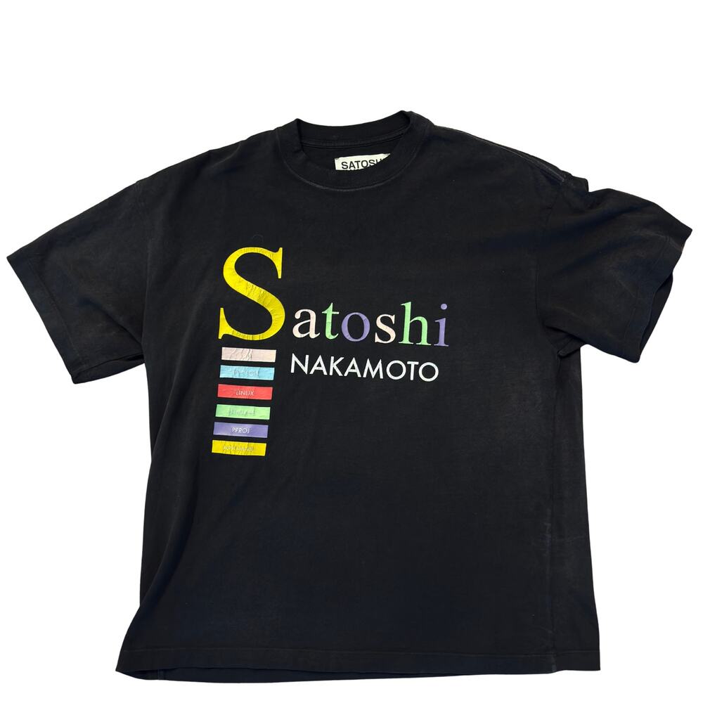 Satoshi Nakamoto Best Code Tee Washed Black Crypto Graphic Size M Men's
